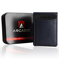 ARCADIO Magneto Money Clip Wallet - Blue Leather Bi-Fold RFID Protected Card Holder Slim Magnetic Money Clip Wallet for Men