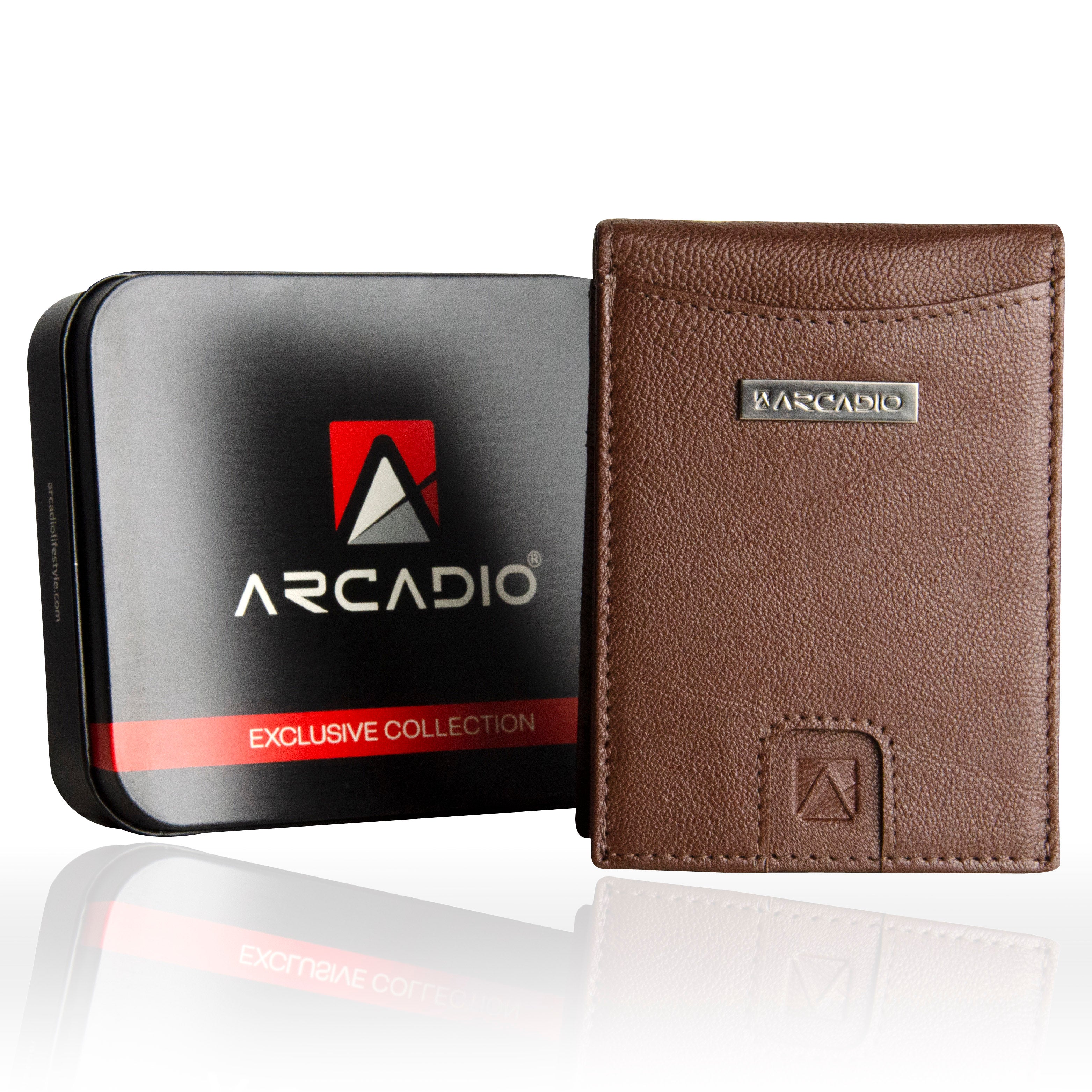 ARCADIO Money Clip Brown Textured Leather Bi-Fold RFID Protected Card Holder with Money Clipper Slim Wallet for Men Unique Birthday Anniversary Gift