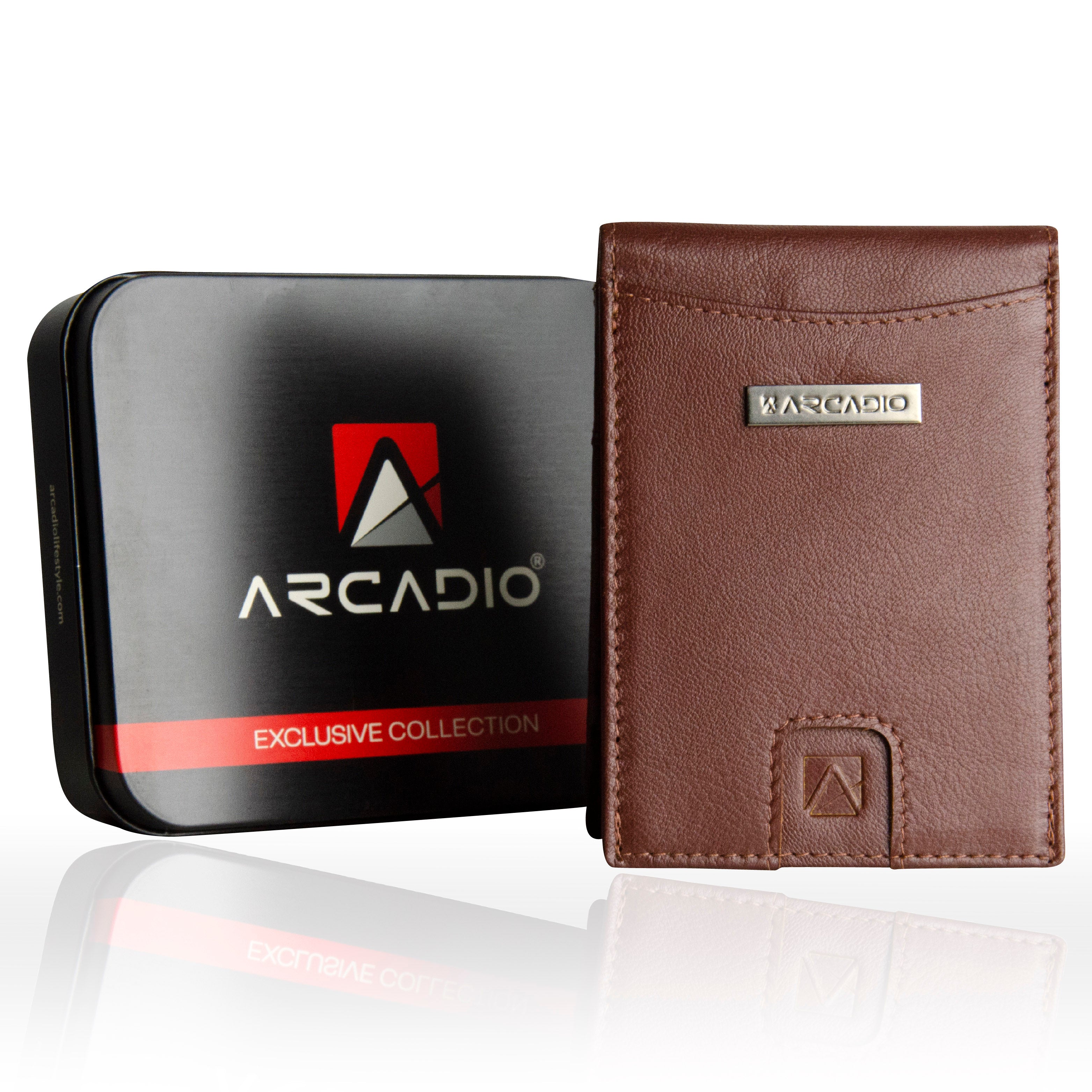 ARCADIO Money Clip Maroon Textured Leather Bi-Fold RFID Protected Card Holder with Money Clipper Slim Wallet for Men Unique Birthday Anniversary Gift