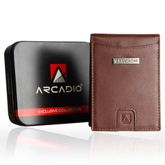 ARCADIO Money Clip Maroon Textured Leather Bi-Fold RFID Protected Card Holder with Money Clipper Slim Wallet for Men Unique Birthday Anniversary Gift