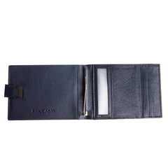 ARCADIO Money Clip Blue Textured Leather Bi-Fold RFID Protected Card Holder with Money Clipper Slim Wallet for Men Unique Birthday Anniversary Gift