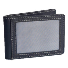 ARCADIO Money Clip Blue Textured Leather Bi-Fold RFID Protected Card Holder with Money Clipper Slim Wallet for Men Unique Birthday Anniversary Gift
