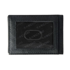 ARCADIO Magneto Money Clip Wallet - Black Leather Bi-Fold RFID Protected Card Holder Slim Magnetic Money Clip Wallet for Men
