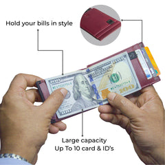 ARCADIO Magneto Money Clip Wallet - Black Leather Bi-Fold RFID Protected Card Holder Slim Magnetic Money Clip Wallet for Men