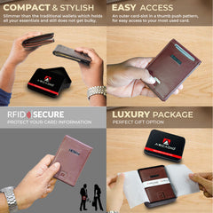 ARCADIO Money Clip Brown Textured Leather Bi-Fold RFID Protected Card Holder with Money Clipper Slim Wallet for Men Unique Birthday Anniversary Gift