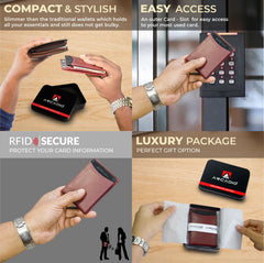 ARCADIO Magneto Money Clip Wallet - Blue Leather Bi-Fold RFID Protected Card Holder Slim Magnetic Money Clip Wallet for Men