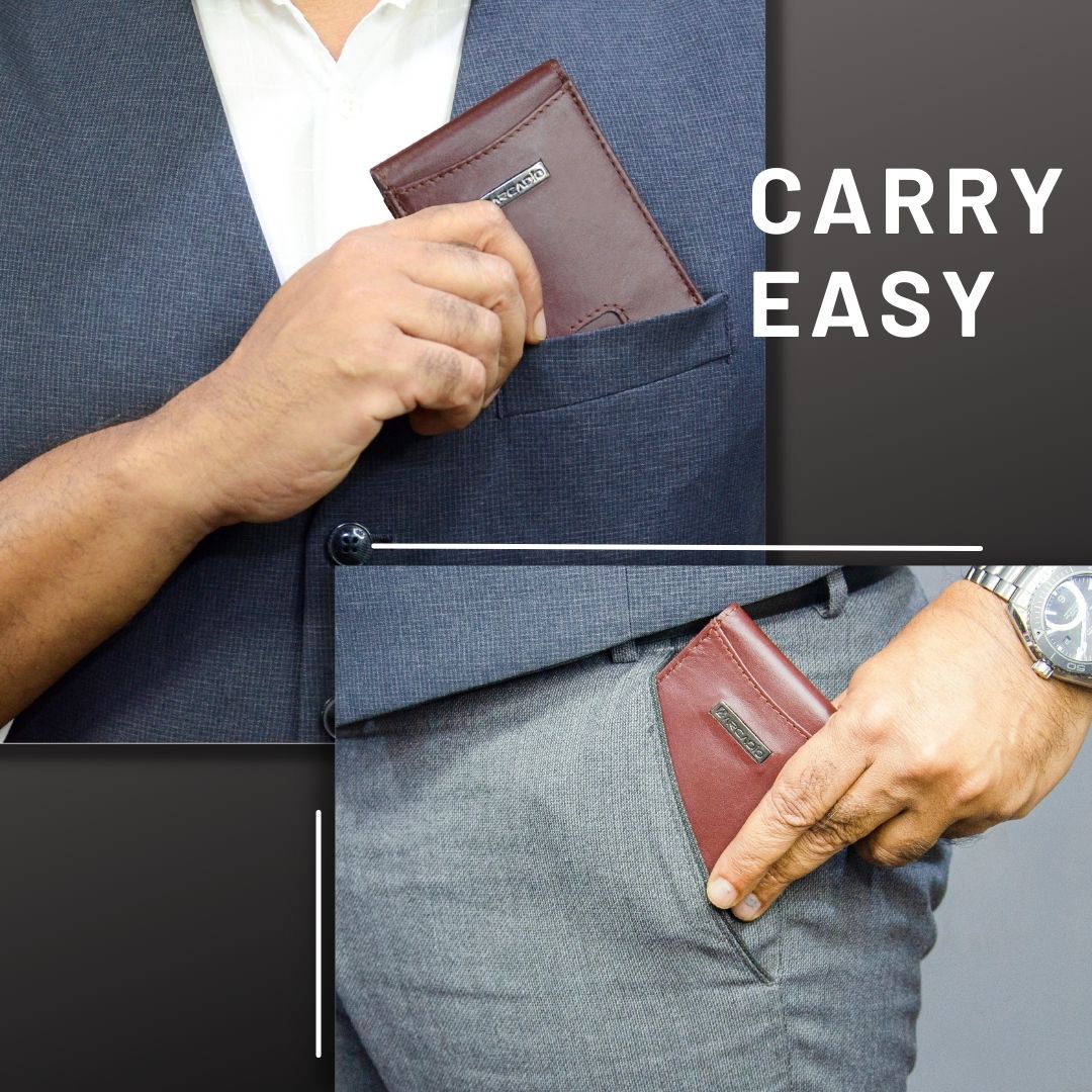 ARCADIO Money Clip Brown Textured Leather Bi-Fold RFID Protected Card Holder with Money Clipper Slim Wallet for Men Unique Birthday Anniversary Gift