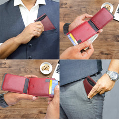 ARCADIO Magneto Money Clip Wallet - Blue Leather Bi-Fold RFID Protected Card Holder Slim Magnetic Money Clip Wallet for Men