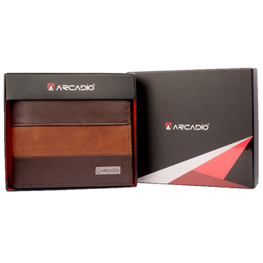 ARCADIO Men's Wallet Brown Two Much Bifold Dual Toned Leather Wallet for Unique Birthday Anniversary Gift for Men Boy Love Husband Employees Clients