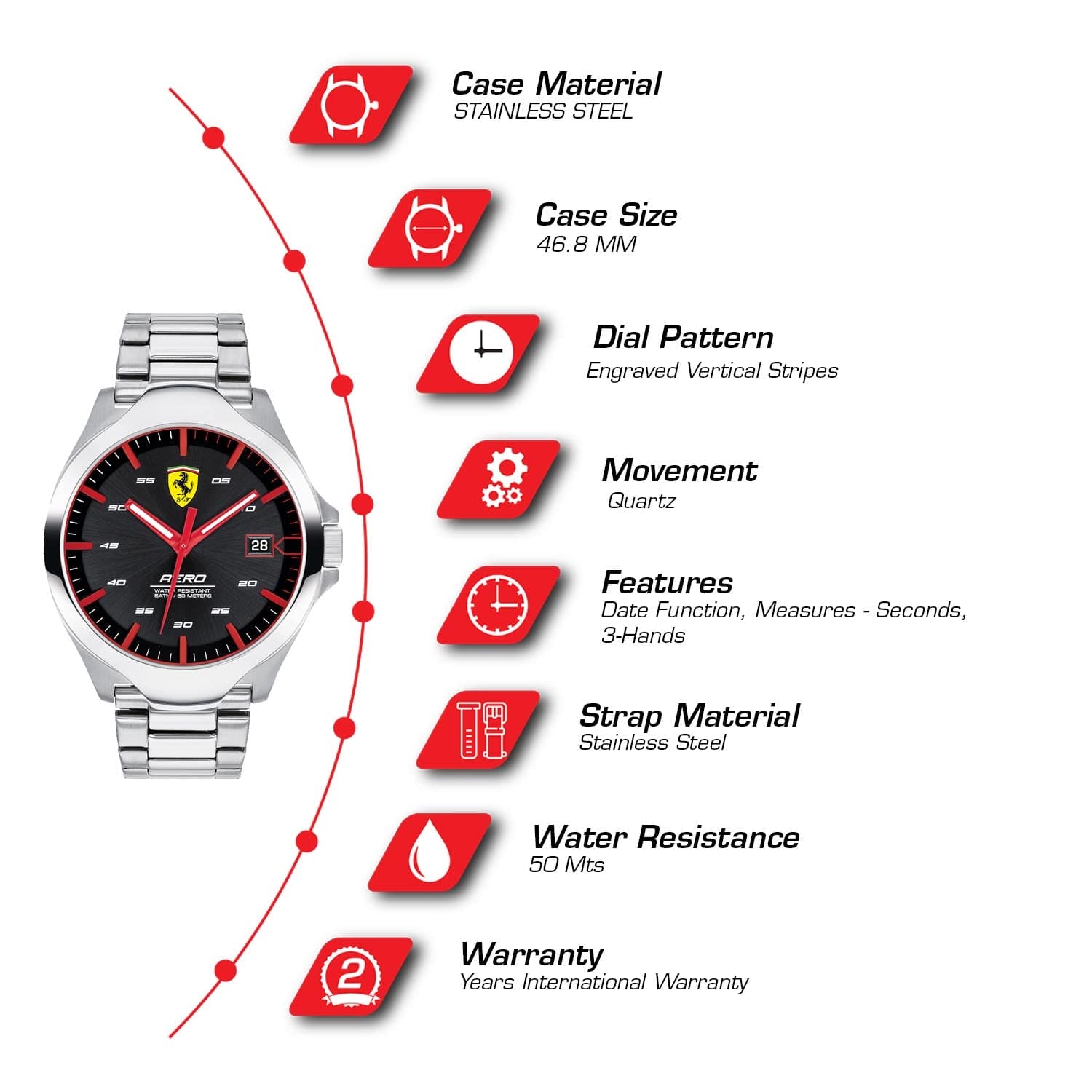 SCUDERIA FERRARI Aero Quartz Black Round Dial Men's Watch - 0830507