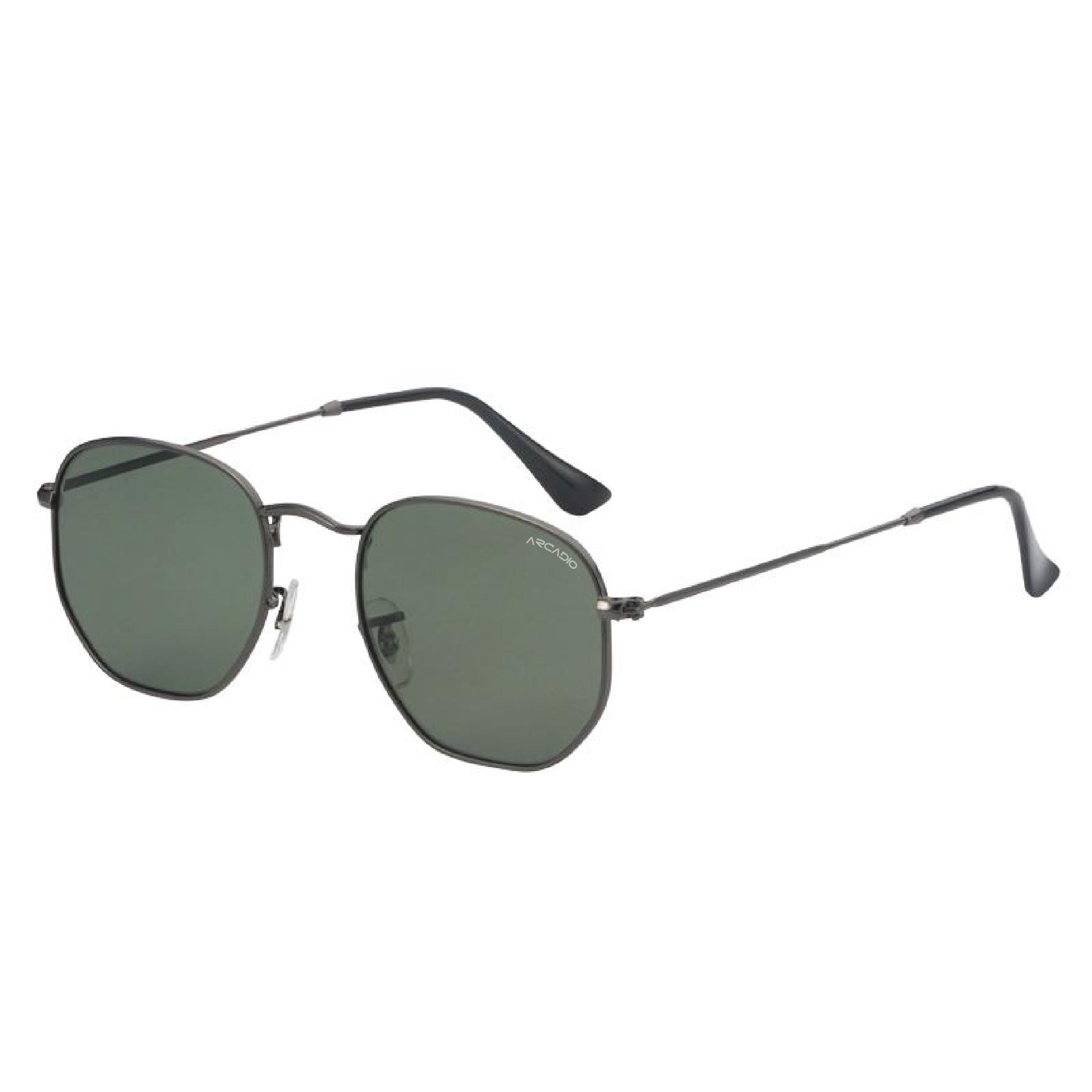 ARCADIO Geohex Retro Metal Sunglass (Metallic, Green) - AR-DG3548-C6GM-G15GL