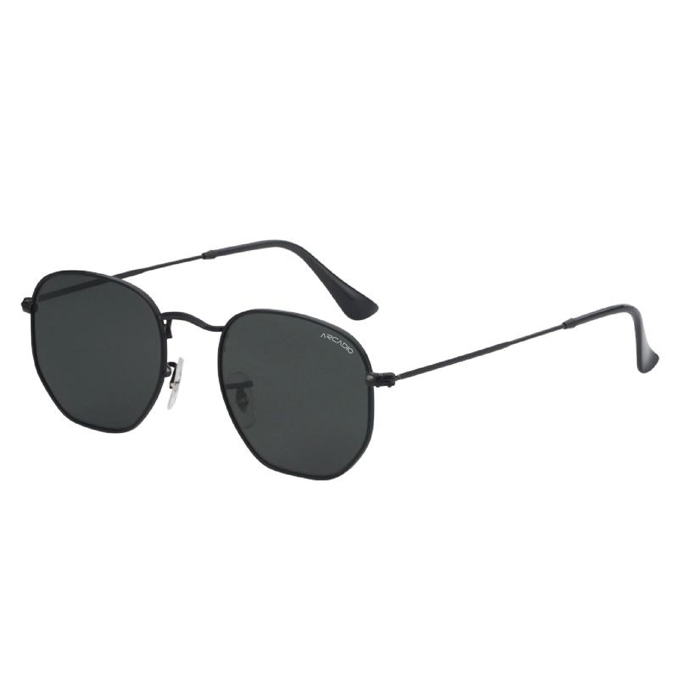 ARCADIO Geohex Retro Metal Sunglass (Black, Black) - AR-DG3548-C3BK-BKGL