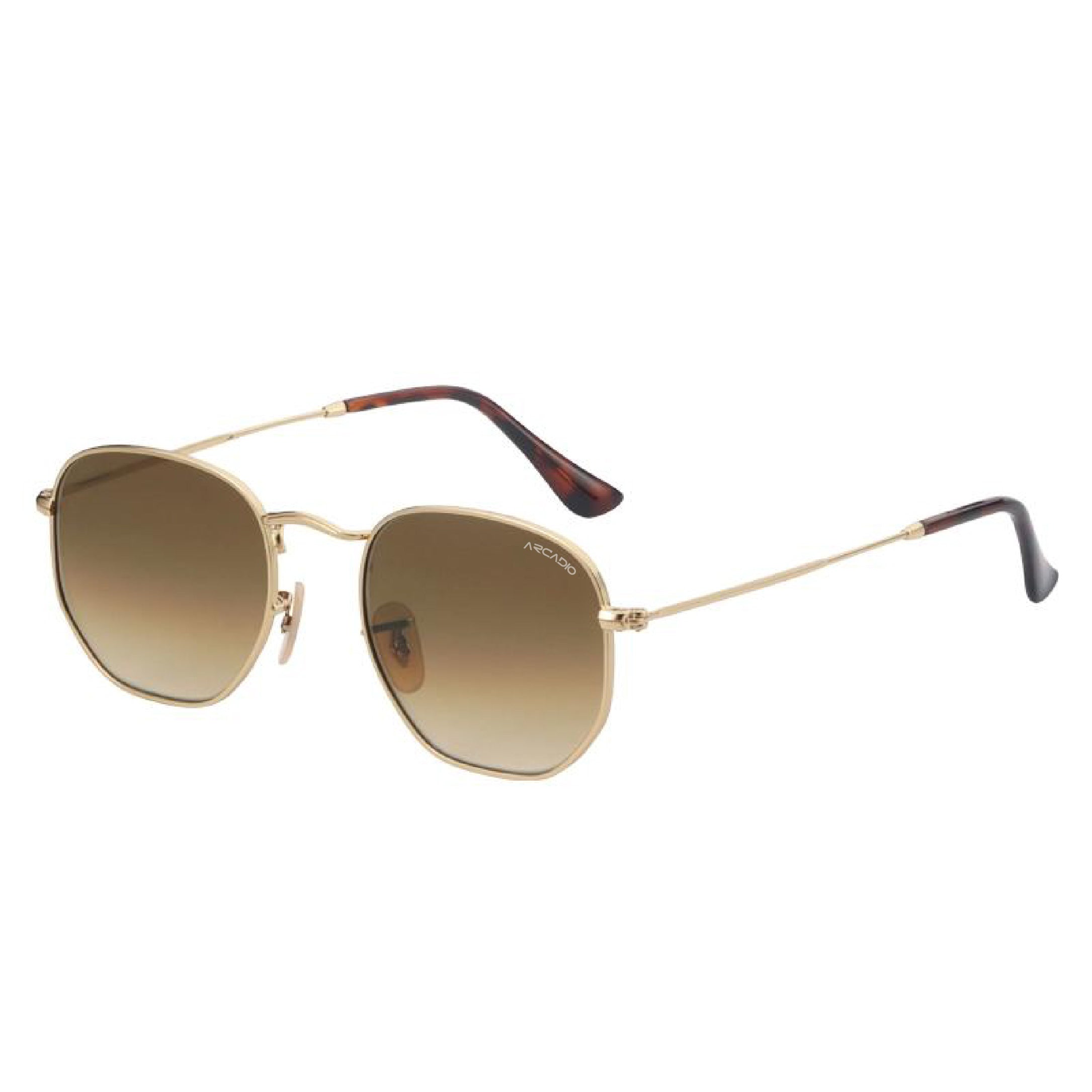 ARCADIO Geohex Retro Metal Sunglass (Gold, Brown) - AR-DG3548-C2GD-BRGL