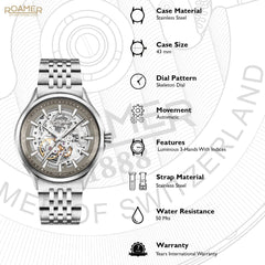 ROAMER Competence Skeleton III Automatic Gun Round Dial Men's Watch- 101663 41 55 10