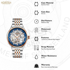 ROAMER Competence Skeleton III Automatic Blue Round Dial Men's Watch- 101663 47 45 10