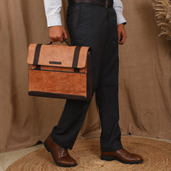 TAN LAD  Basta Briefcase -  Camel with Dark Chocolate