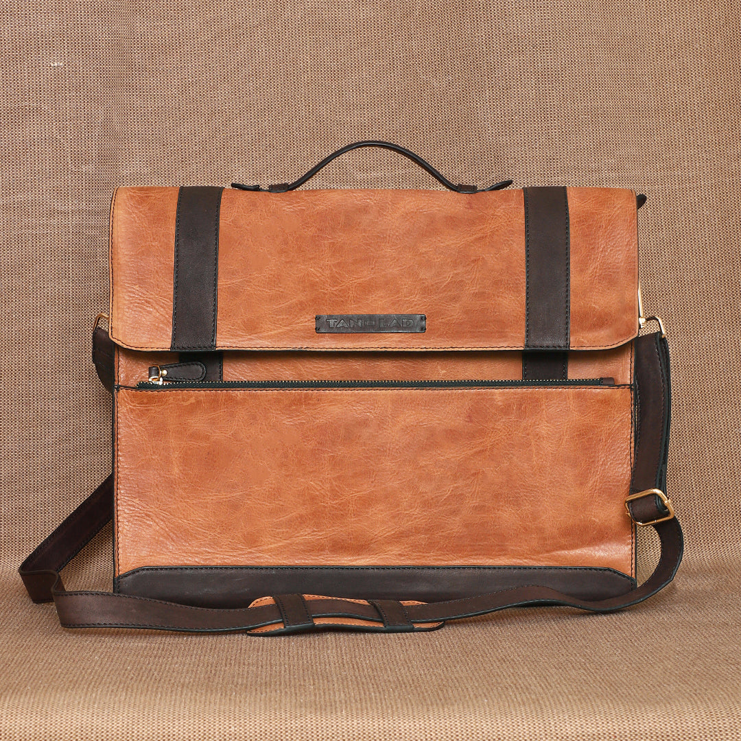 TAN LAD  Basta Briefcase -  Camel with Dark Chocolate