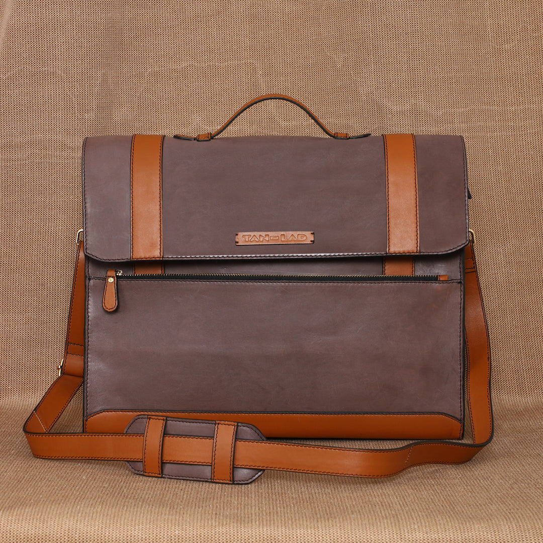 TAN LAD  Basta Briefcase - Black Currant with Tan