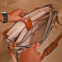 TAN LAD  Basta Briefcase -  Camel with Dark Chocolate
