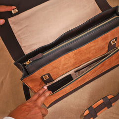TAN LAD  Basta Briefcase -  Camel with Dark Chocolate