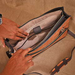 TAN LAD  Basta Briefcase -  Camel with Dark Chocolate