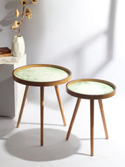 De Maison Decor Round Wooden Side Table Set of 2 -  Brown & White