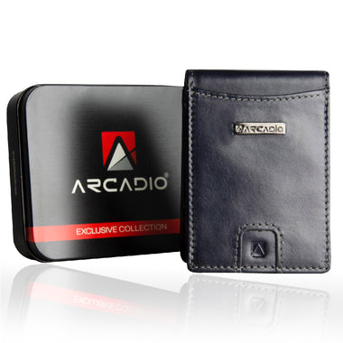 ARCADIO Money Clip Blue Soft Leather Bi-Fold RFID Protected Card Holder with Money Clipper Slim Wallet for Men Unique Birthday Anniversary Gift