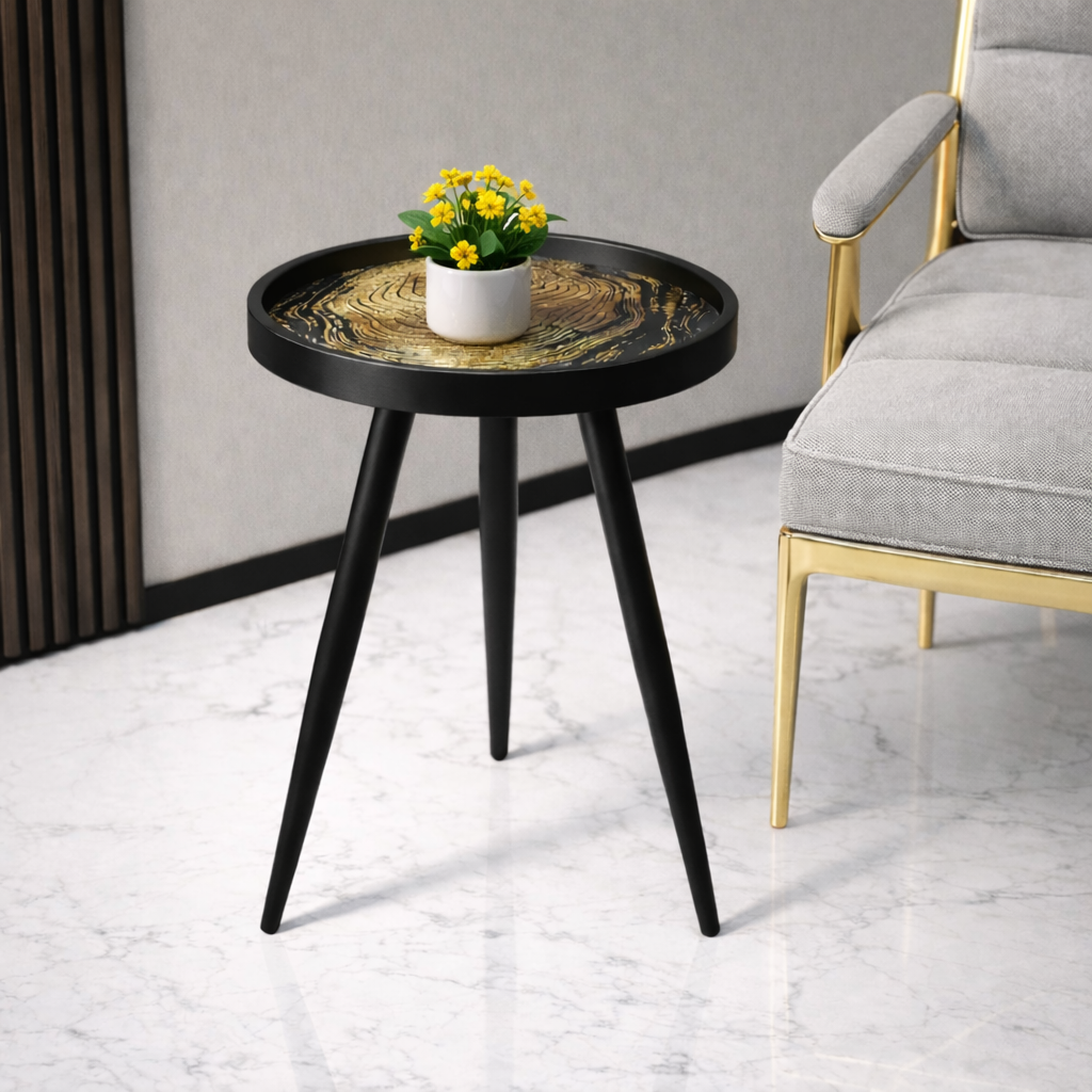De Maison Decor Oakveil Black Medium Side Table - Black Gold 
