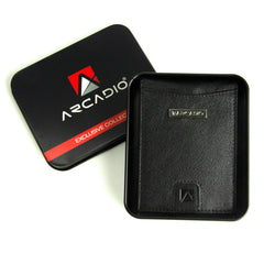 ARCADIO Money Clip Black Textured Leather Bi-Fold RFID Protected Card Holder with Money Clipper Slim Wallet for Men Unique Birthday Anniversary Gift