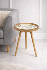 De Maison Decor Oakveil Brown Table Medium  - Gold & White