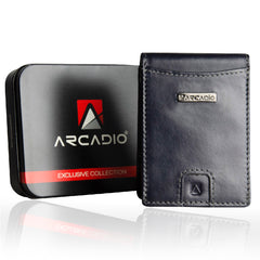 ARCADIO Money Clip Blue Soft Leather Bi-Fold RFID Protected Card Holder with Money Clipper Slim Wallet for Men Unique Birthday Anniversary Gift