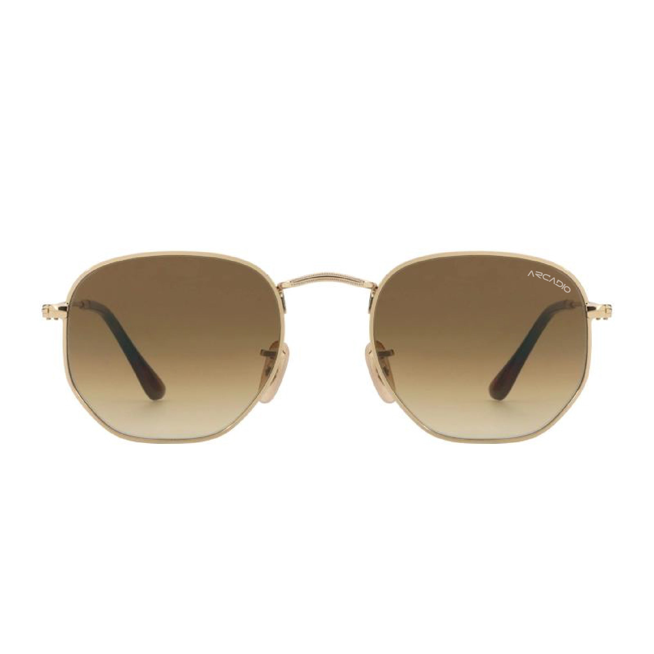 ARCADIO Geohex Retro Metal Sunglass (Gold, Brown) - AR-DG3548-C2GD-BRGL