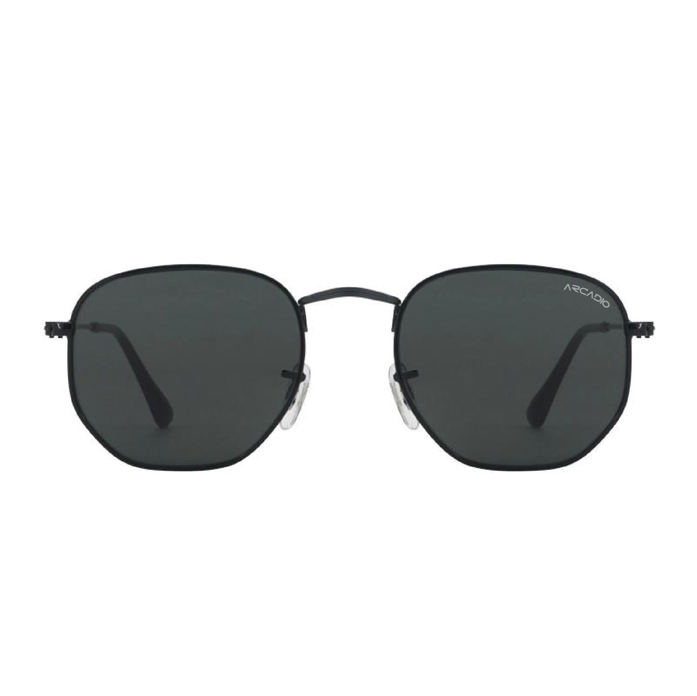 ARCADIO Geohex Retro Metal Sunglass (Black, Black) - AR-DG3548-C3BK-BKGL