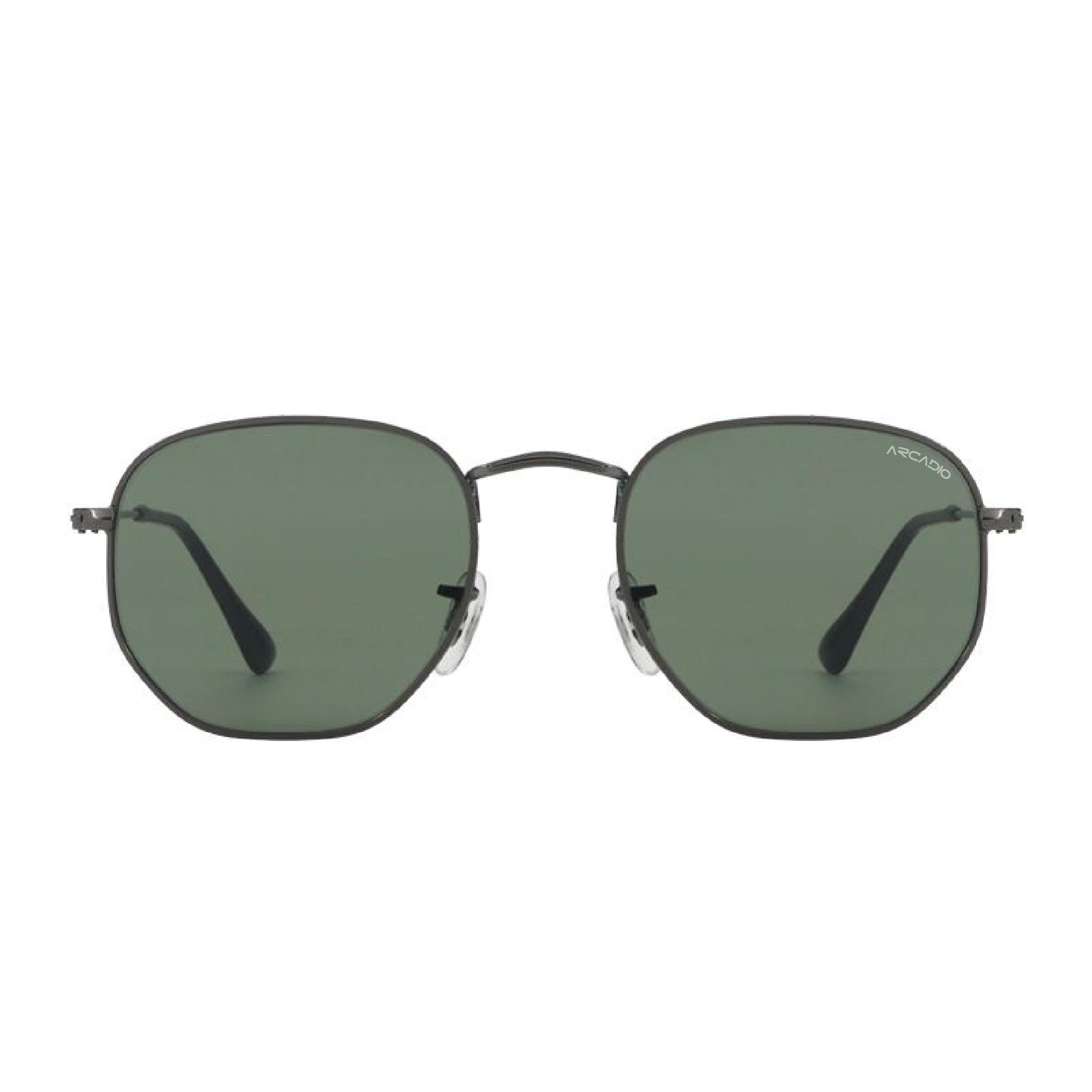 ARCADIO Geohex Retro Metal Sunglass (Metallic, Green) - AR-DG3548-C6GM-G15GL