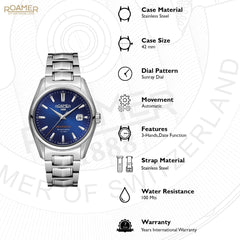 ROAMER Searock Automatic Blue Round Dial Men's Watch- 210633 41 45 20