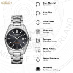 ROAMER Searock Automatic Black Round Dial Men's Watch- 210633 41 55 20