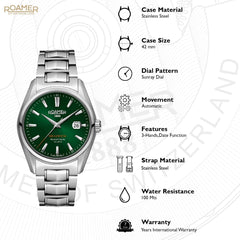 ROAMER Searock Automatic Green Round Dial Men's Watch- 210633 41 75 20