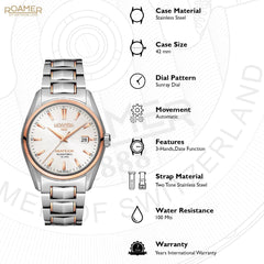ROAMER Searock Automatic Silver Round Dial Men's Watch- 210633 49 25 20
