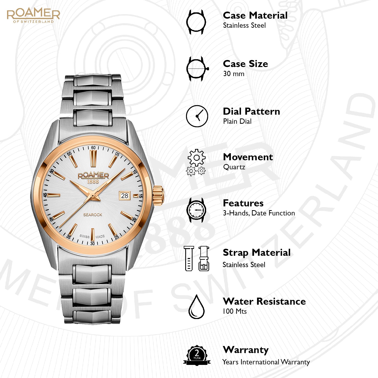 Roamer Searock Ladies Analog Silver Round Dial Women's Watch - 210844 49 15 20