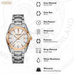 Roamer Searock Ladies Analog Silver Round Dial Women's Watch - 210844 49 15 20