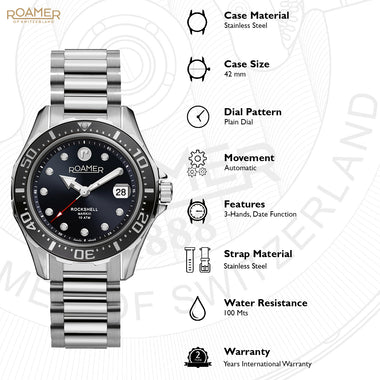 Roamer Rockshell Mark III Analog Black Round Dial Men's Watch - 220660 41 55 20