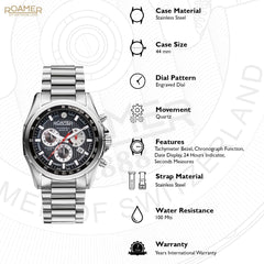 ROAMER Rockshell Mark III Chronograph Black Round Dial Men's Watch- 220837 41 55 20