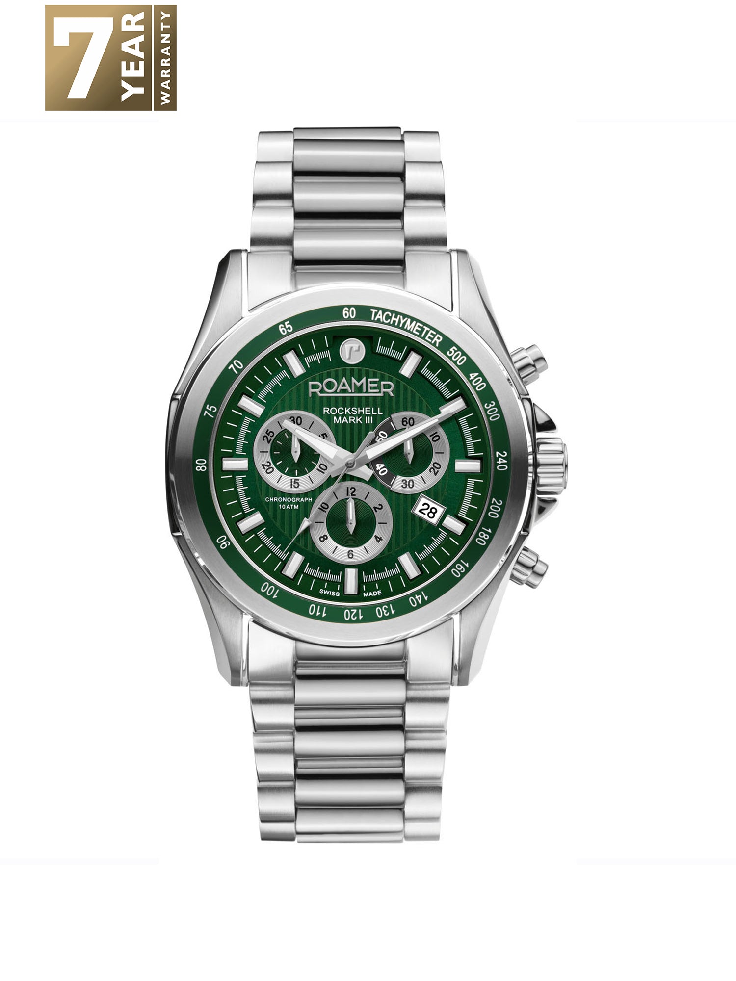 Roamer Rockshell Mark III Chrono Chronograph Green Round Dial Men's Watch - 220837 41 75 50