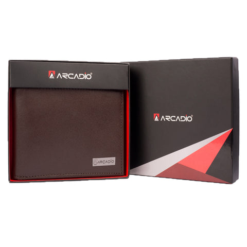 ARCADIO Men's Wallet Black Magic Bifold Plain Brown Leather Wallet for Unique Birthday Anniversary Gift for Men Boy Love Husband Employees Clients