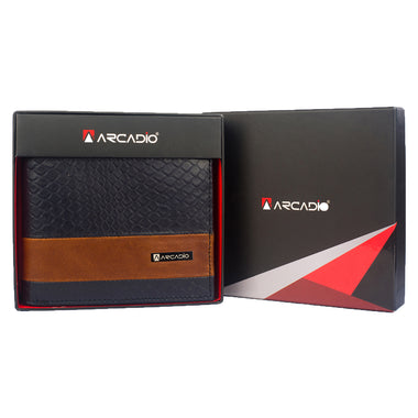 ARCADIO Men's Wallet Navy Double Impact Bifold Dual Toned Leather Wallet for Unique Birthday Anniversary Gift for Men Boy Love Husband Employees Clients