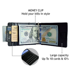 ARCADIO Money Clip Blue Soft Leather Bi-Fold RFID Protected Card Holder with Money Clipper Slim Wallet for Men Unique Birthday Anniversary Gift