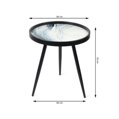 De Maison Decor Oceara Wooden Round Side Table - Set of 2 - Black Wood & White