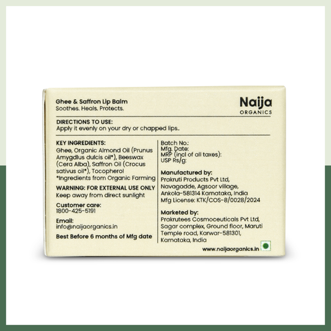 Naija Organics Lip Balm with Ghee & Saffron - 10 gm