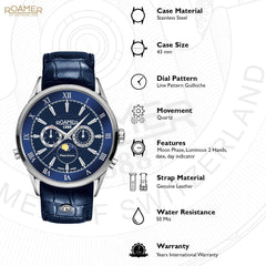 ROAMER Superior Moonphase Multifunction Blue Round Dial Men's Watch- 508821 41 43 05