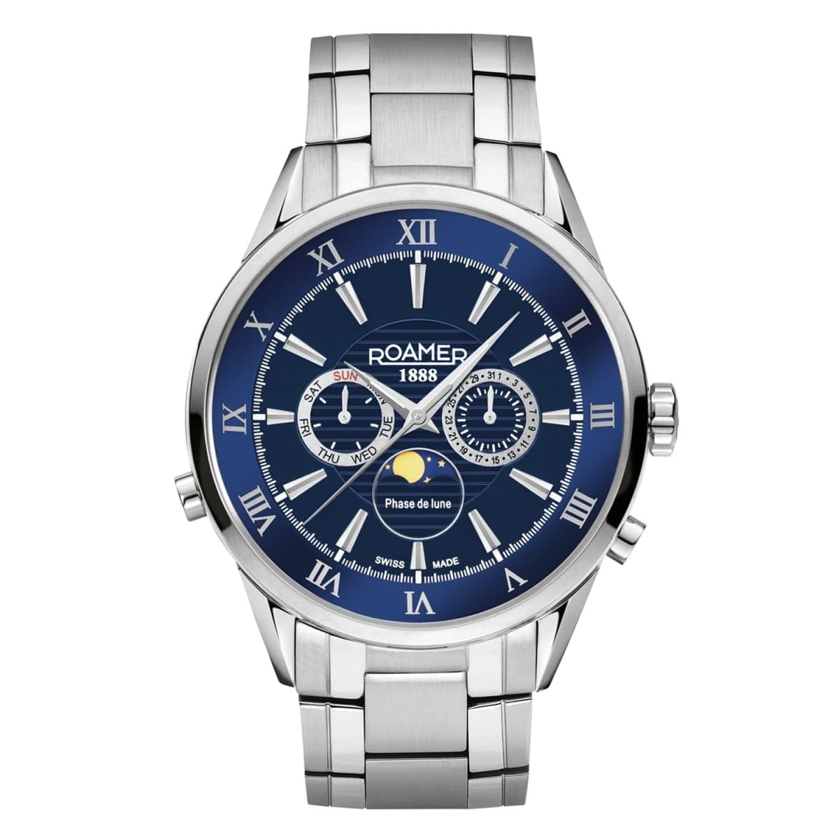 ROAMER Superior Moonphase Multifunction Blue Round Dial Men's Watch- 508821 41 43 50
